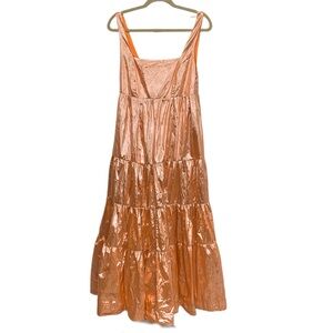 Let Me Be Free People Orange Metallic Tiered Dress